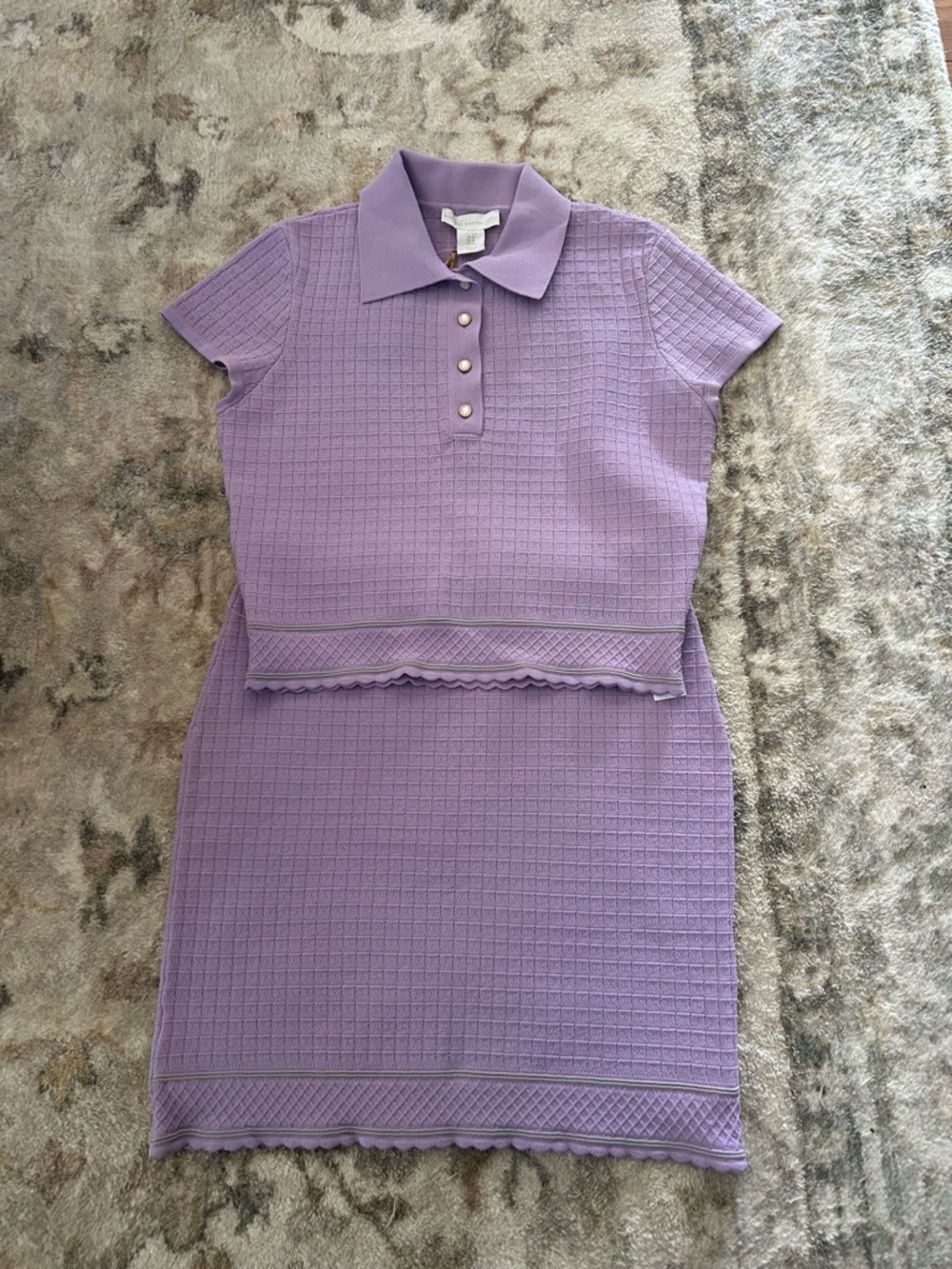 Lilac Knit Two-Piece Polo Top & Skirt Set